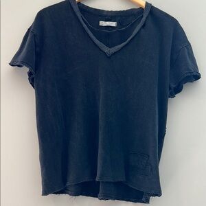 Free People - We The Free - Black Distressed Cobalt V-Neck Tee - XS